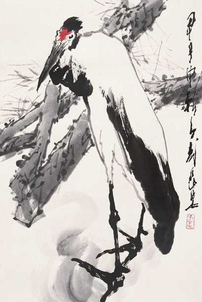 王子武 1984年作 松鹤 镜心